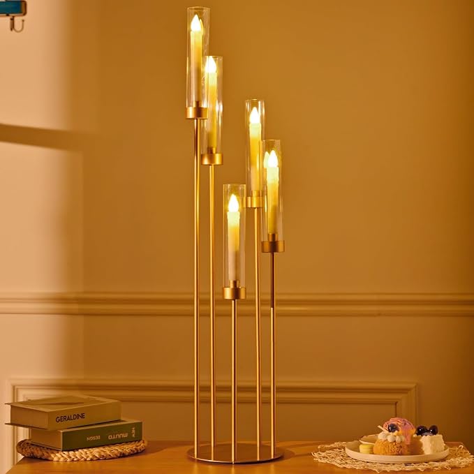 10PCS Gold Floor Candelabra, 5 Arm Candle Holder Tall Floor Candle Holder - Image 8