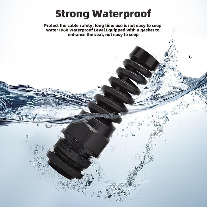 Strain Relief Cord Connector, CGELE 10 Pack NPT 1/4" Waterproof Cable Gland - Image 3