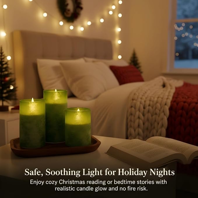 ANGELLOONG Green Pillar Candles Battery Operated - Image 5