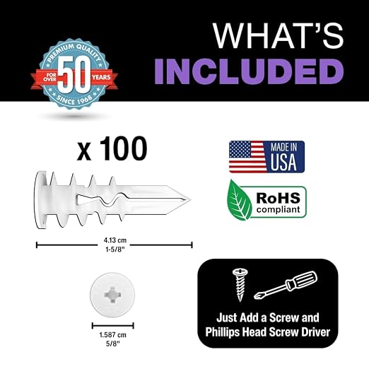 TOGGLER SnapSkru SP Drywall Anchors, 100 Pack, Screws not Included | - Image 2