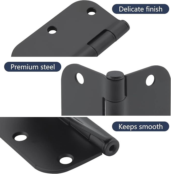 3.5 Inch Interior Door Hinges, 5/8 Inch Radius, Matte Black, 18 Pack | - Image 3
