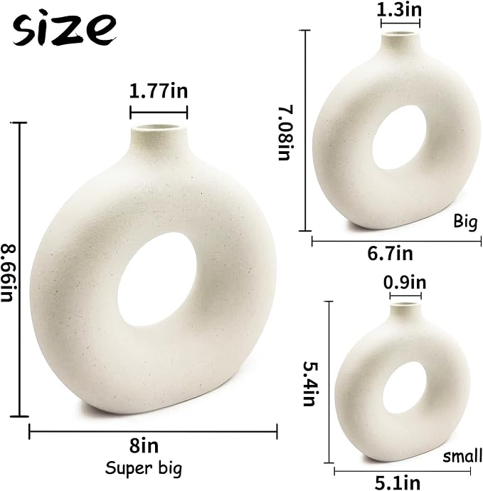 White Ceramic Vases Set 3 for Modern Home Decor, Round Matte Pampas Flower - Image 5