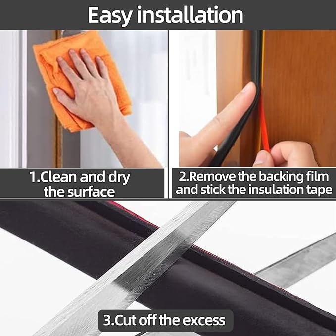 ESUFEIR 49Feet Door Weather Stripping Seal Strip, Self-Adhesive Rubber - Image 5
