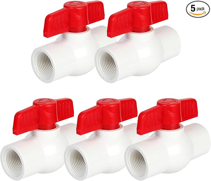 YADIAN 5 Pack 3/4'' PVC Ball Valves, T-handle Water Shut-Off Ball Valve Threaded by YADIAN