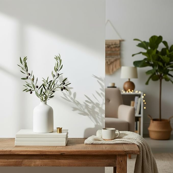 Carrot's Den White Ceramic Vase, Matte Textured Entryway Table Decor | Textured - Image 8