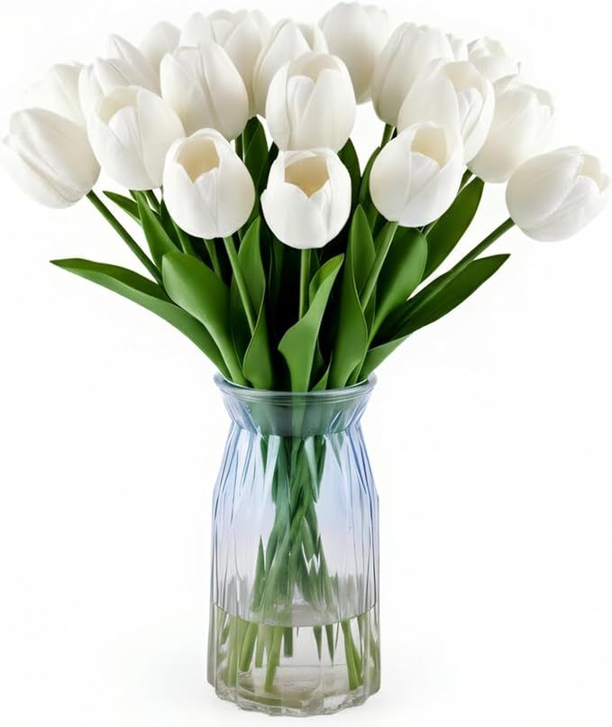 20 Pcs Fake Tulips Flowers 16" Tall, Realistic Touch Leaves, Bottle Tulip by Unknown
