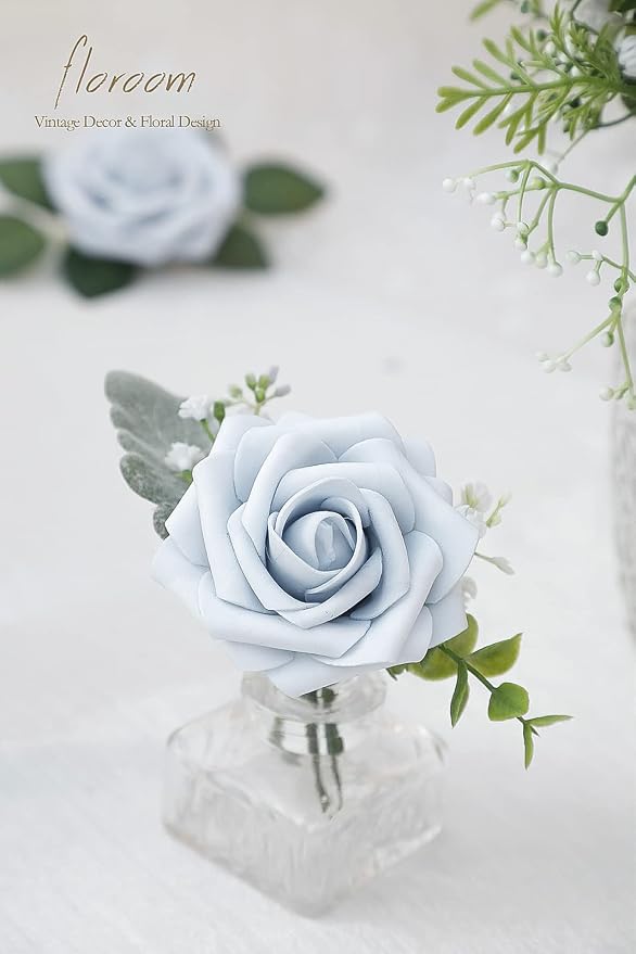 Artificial Flowers 50pcs Real Looking Powder Blue Foam Fake Roses - Image 2