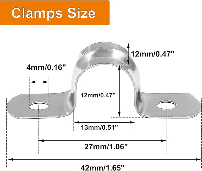 Biaungdo M12 1/2" Rigid Pipe Strap, Stainless Steel, U Bracket Pipe Clamps - Image 2