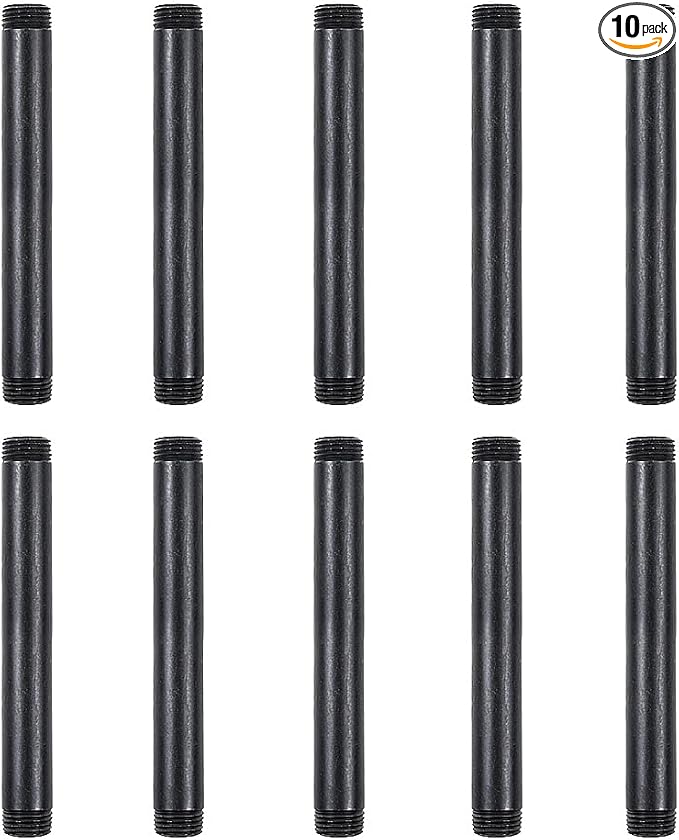 10 Pack 1/2 x 6 Inches Black Pipe Malleable Steel Nipples Fitting | DIY by NIUBIDINDUSTRIALFURNITUR