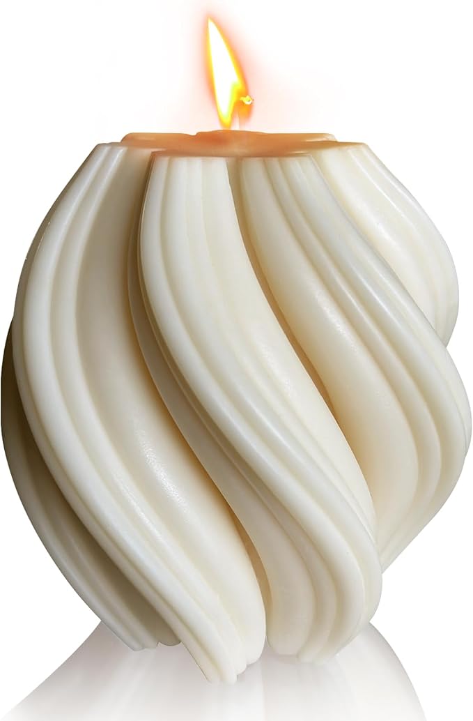 Spiral Swirl Candle Beautiful Handmade Pillar Scented Candle White Large | by JDHSilicone