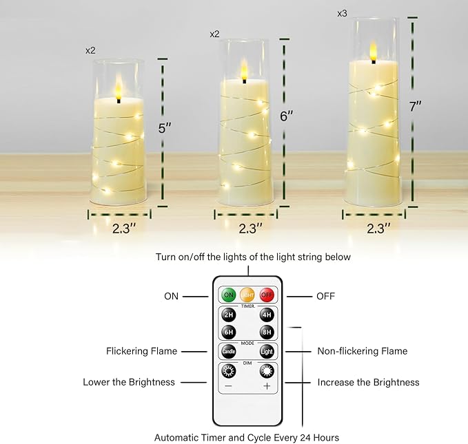 Eebuss Flameless Candles with Embedded Star String, Battery Operated LED Pillar - Image 5