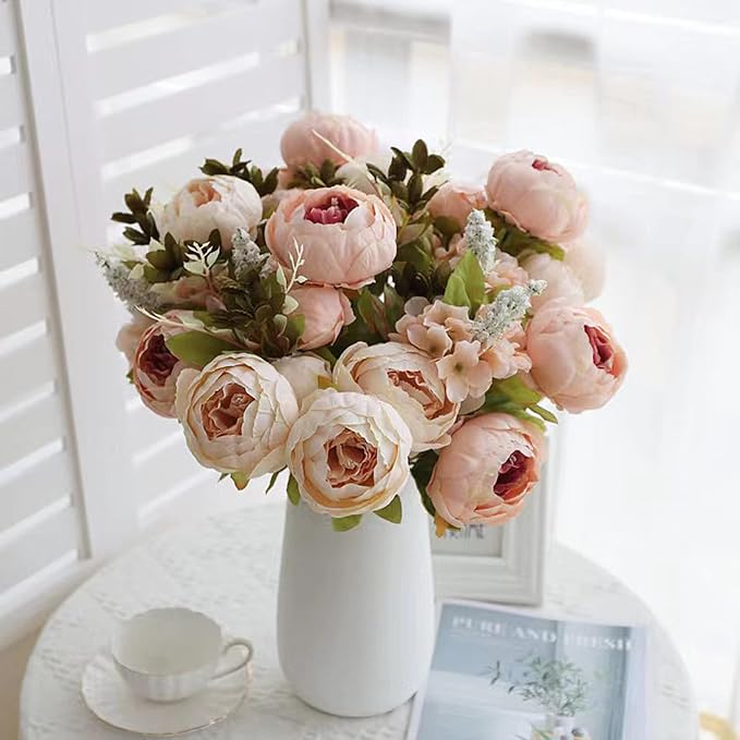FACINOC Peonies Artificial Flowers Pink Bouquet Box Set Fake Peony Bulk | - Image 9