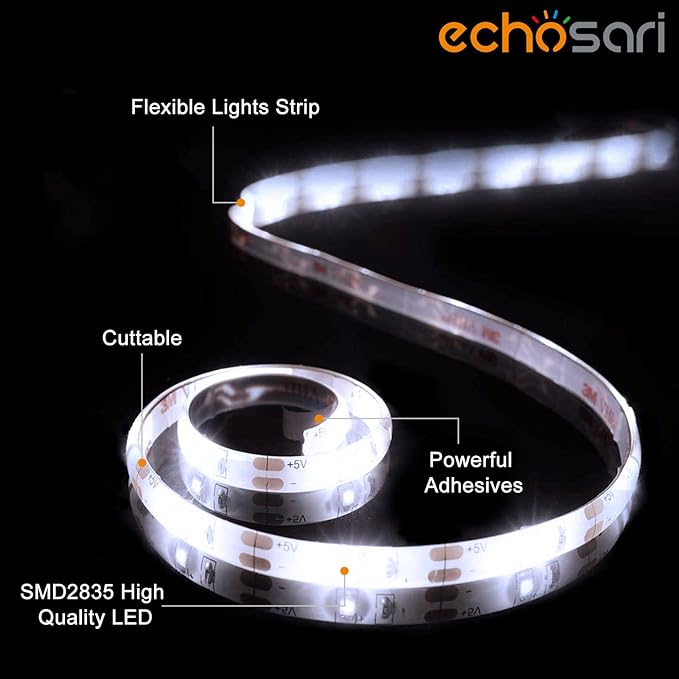 echosari Battery Operated Led Strip Lights White - Image 2