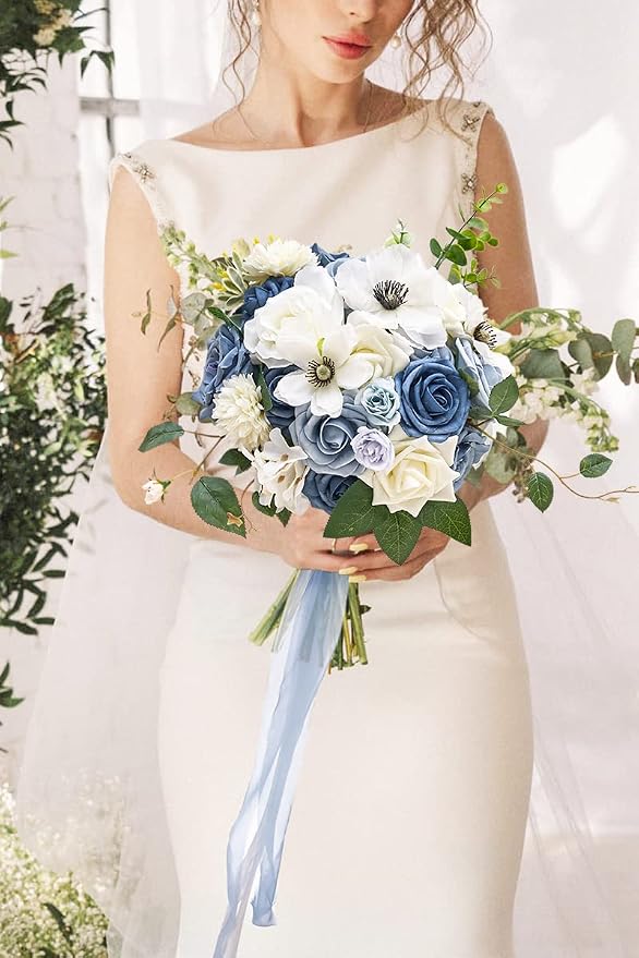 Serwalin Dusty Blue Artificial Flowers Silk Flowers - Image 2