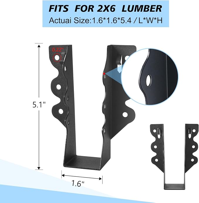 16 Pcs 2"x 6" Joist Hanger|Q235B Steel Face Mount Joist Hangers | Black Powder - Image 2