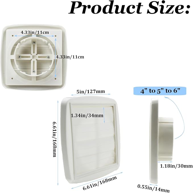 Amonk Adjustable Dryer Vent Cover Outside 4'' to 5'' to 6'' Plastic Louvered - Image 3