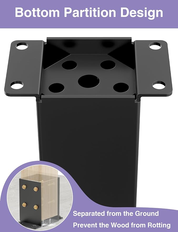 4 PCS Metal 4x4 Post Base, Inner Size 3.5"x3.5" Post Bracket - Image 2