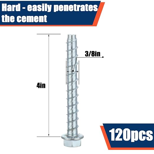 Tandefio 120 Pack 3/8 x 4 Concrete Anchors and Screw Kits Galvanized | Large - Image 2