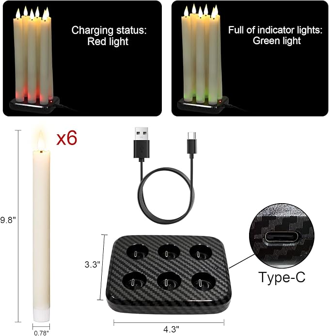 GenSwin Rechargeable Flameless Taper Candles Charging Base & 2 Remote Ivory | - Image 2