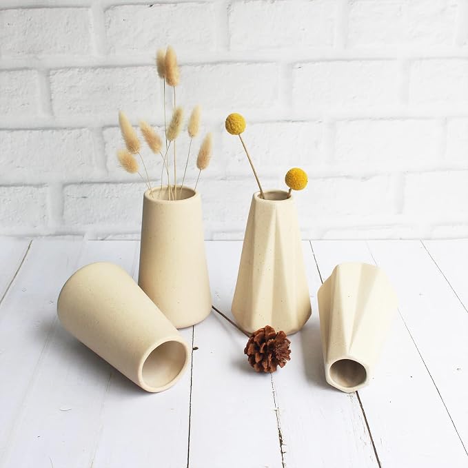 YANLING 6 Pack Light Yellow Ceramic Vases - Image 6