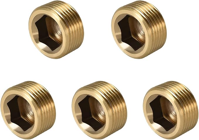1/4" NPT Plug Brass Pipe Fitting, Counter sunk Thread Internal Hex Head Style by ANPTGHT