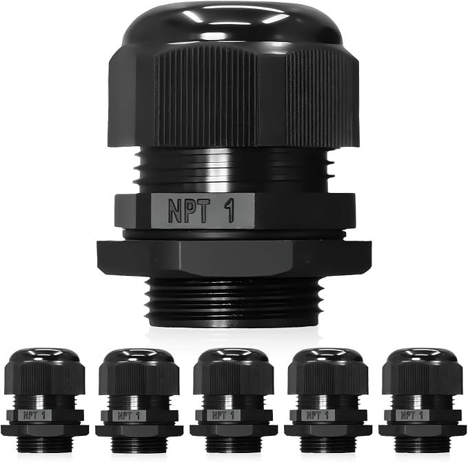 6 Pcs 1" NPT Black Adjustable Cable Glands by Wocloer