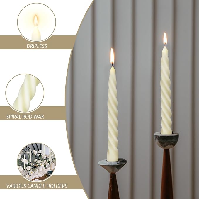 Natural Beeswax Spiral Taper Candles, 7 Inch Tall- Off White | Dripless Short - Image 2