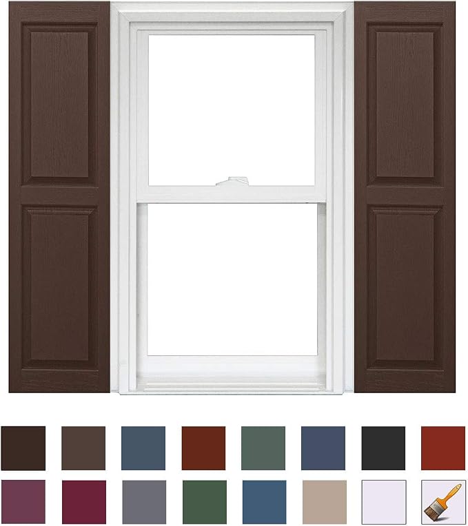 Homeside Raised Panel Vinyl Shutter 1 Pair 14-1/2in. x 43in. 035 Brown - Image 2