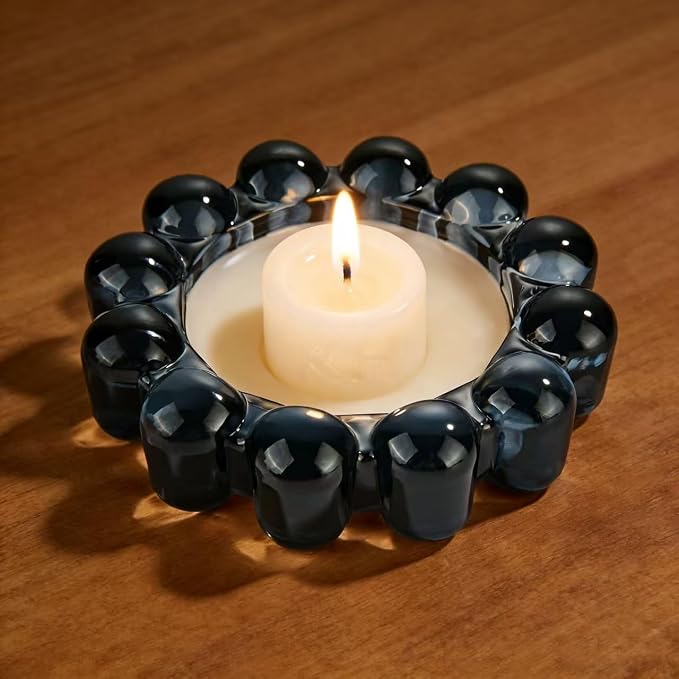 Black Bubble Glass Candle Dish – Modern Clear Glass Candle Holder - Image 4