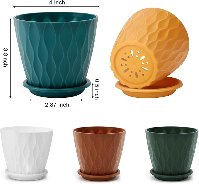 YNNICO 4 inch Plant Pots, 5 Pack Flower Pots Outdoor Indoor, Planters - Image 2