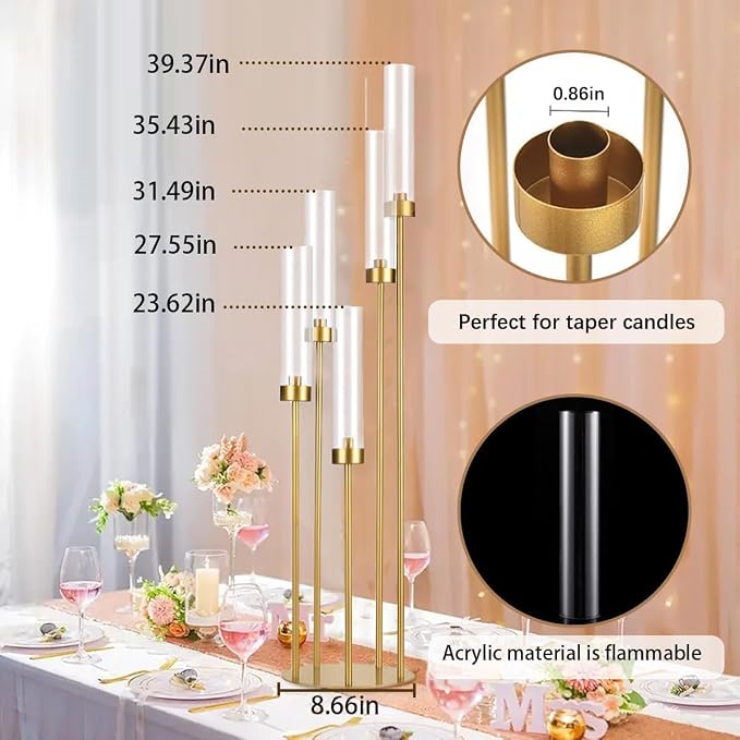 6PCS 5 Arm Candle Holder for Wedding Table, 39.4'' Tall Gold Floor Candelabra - Image 2