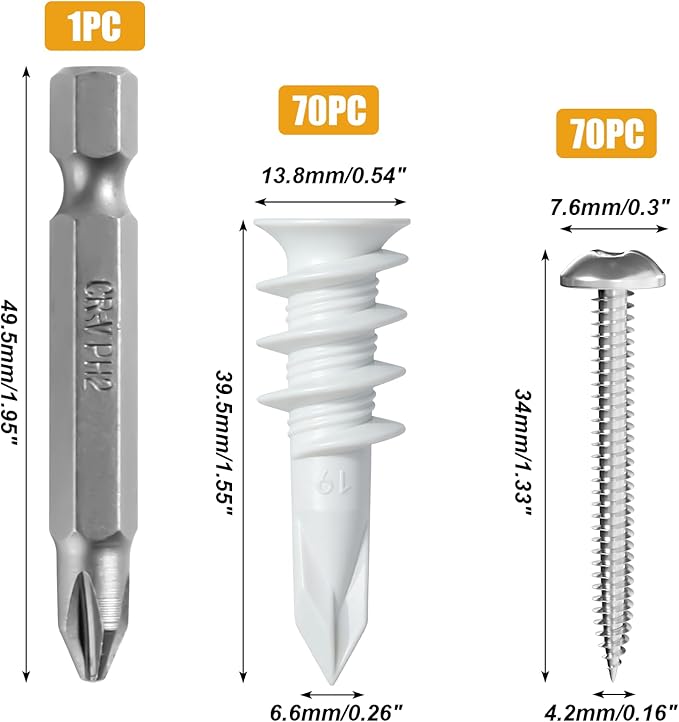 140Pcs #8 Self Drilling Drywall Anchors and Screws Kit, No Drill Hole | Heavy - Image 9