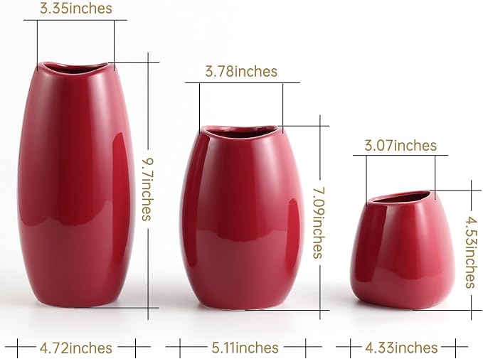 hjn Ceramic Vase Set of 3 Red Flower Vase - Image 4