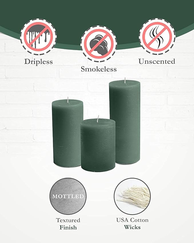 BASK Mottled Dark Green Pillar Candles - Image 3