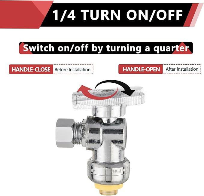 20PC EFIELD Push Fit Angle Stop Valve, 1/2 Push x 3/8 Inch Compression | 1/4 - Image 3