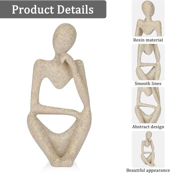 Sandstone Resin Thinker Statue Style Abstract Sculpture, Right | Small Statue - Image 4