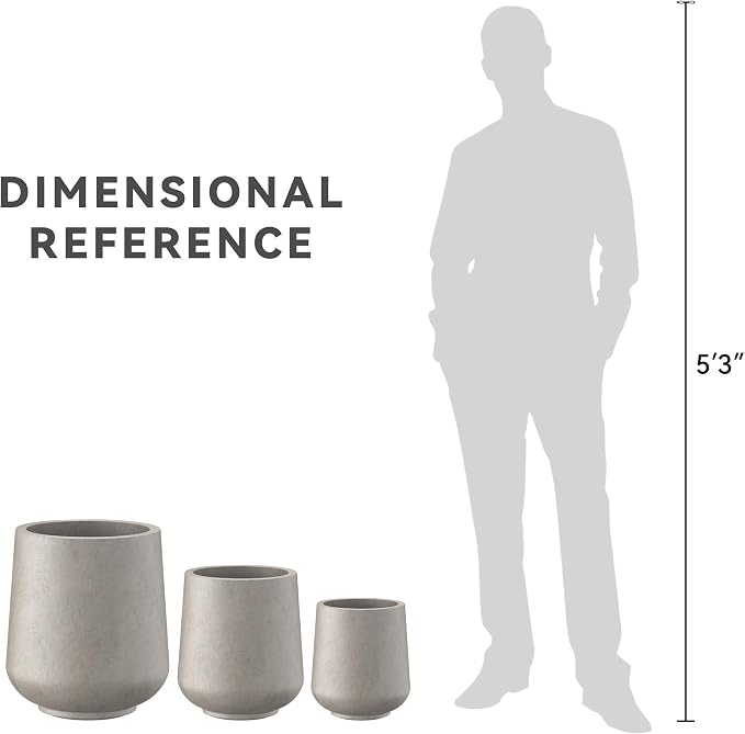 Kante Set of 3 Weathered Concrete Curved Planters 16.5" 13" 9.4" Dia | Drainage - Image 8