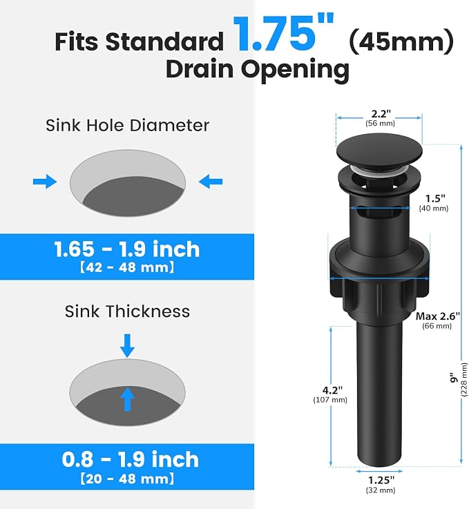 Bathroom Sink Drain with Overflow with Hair Catcher Anti-Clog Sink Strainer - Image 2