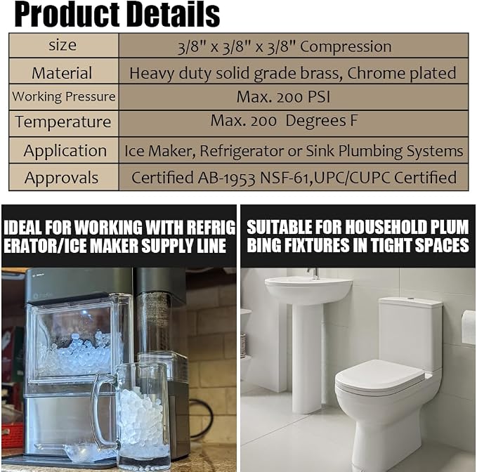 TTFLEX 3/8" x 3/8" x 3/8" Compression Tee Valve, Shut Off Valve, 1/4 Turn | T - Image 7