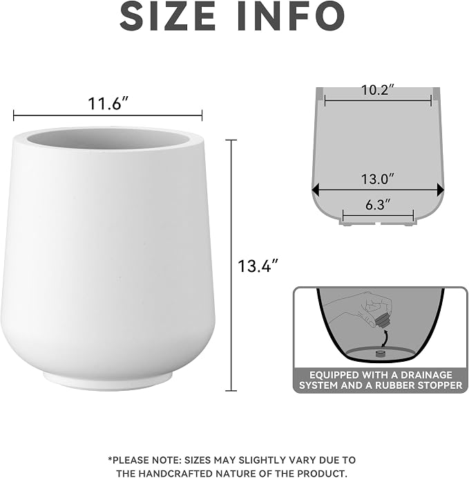 Kante Accent Round Curved White Concrete Planter 13" Dia, Outdoor | Rubber Plug - Image 2