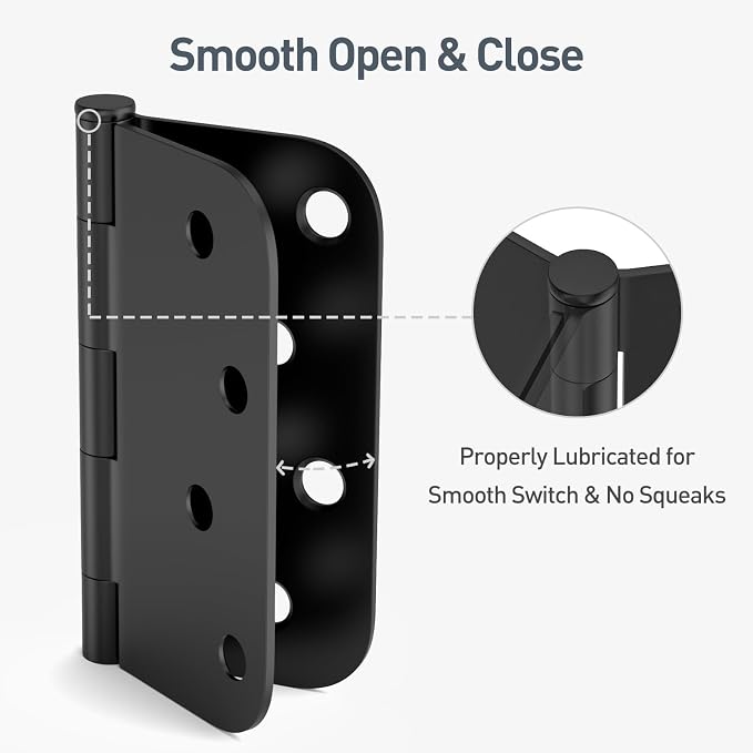 HOSOM 18 Pack Rounded Door Hinges 4 Inch 5/8'' Radius Corner, Matte Black - Image 6