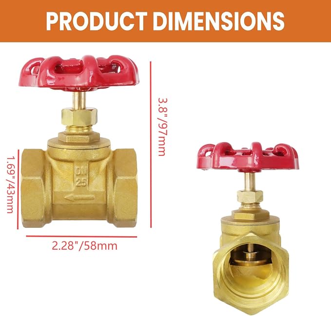 1Pcs Brass industrial Gate Valve DN25 1" Female - Image 2