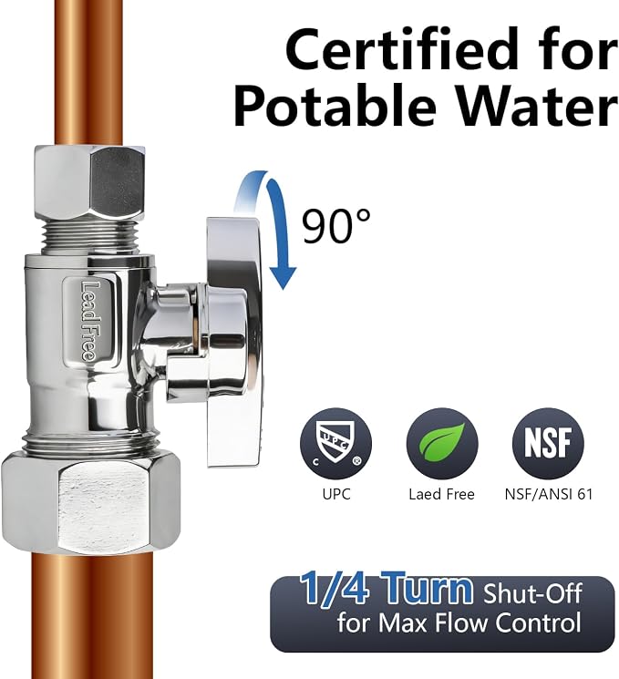 WiseWater Straight Stop Valve 1/2" Nominal x 3/8" OD | 1/4 Turn, Corrosion - Image 4