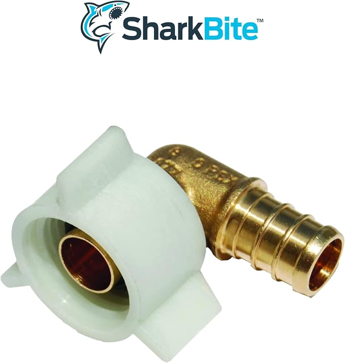 SharkBite 3/8 Inch x 1/2 Inch NPSM Crimp 90 Degree Swivel Adapter Elbow - Image 2