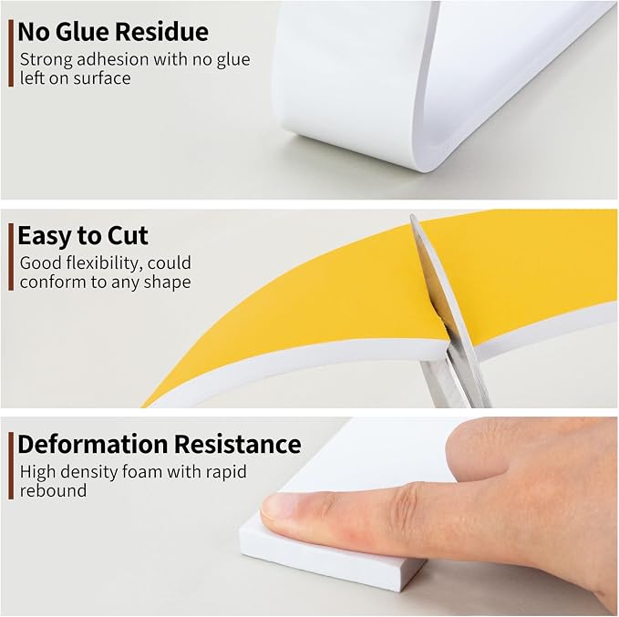Yotache White Foam Weather Stripping Adhesive 2" x3/8", 6.5 Ft | - Image 6