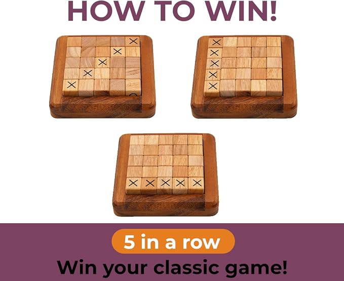 BSIRI Pushing Me Wooden Tic Tac Toe Game- Tabletop Board Games - Image 6