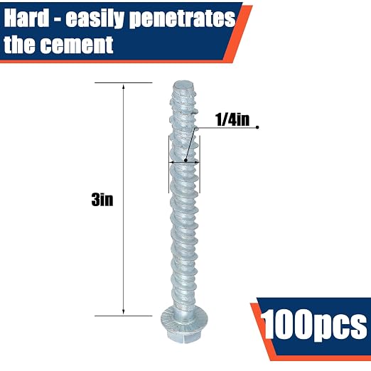 Tandefio 100 Pack 1/4 x 3 Concrete Anchors and Screw Kits Galvanized | Large - Image 2