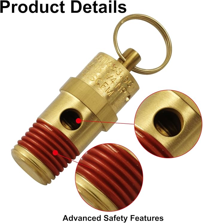 1/4 Inch NPT 135 PSI Brass Air Pressure Relief Safety Valve | Heavy Duty Brass - Image 5