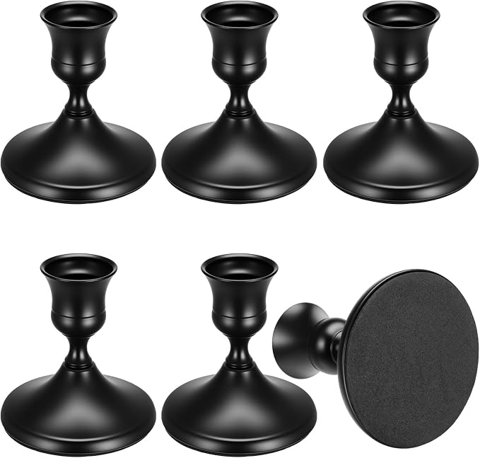 6PCS Brass Black Taper Candle Holders, Vintage Metal Candlestick Holders | by Ovveroche