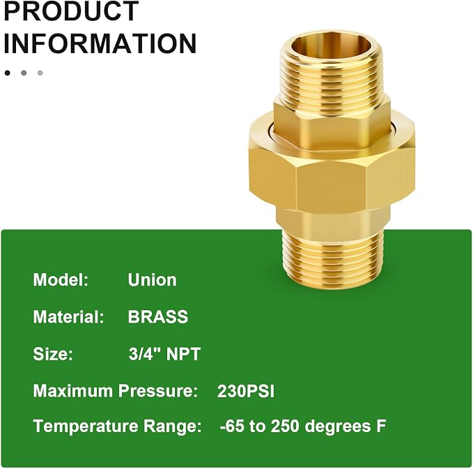 1PCS Brass Union，3/4" NPT Male x 3/4" NPT Male Brass Pipe Fitting - Image 4